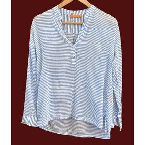 Oliphant Womens Blue White Striped Cotton Long Sleeve Blouse Small Lightweight